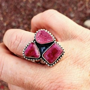 New Cherry Ruby and Druzy 925 Silver Ring.